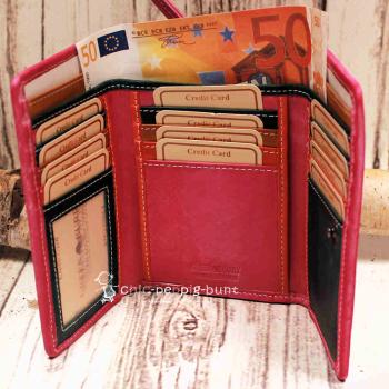 Geldbeutel mittelgroß buntes Leder - 19 Fächer Rautenmotiv